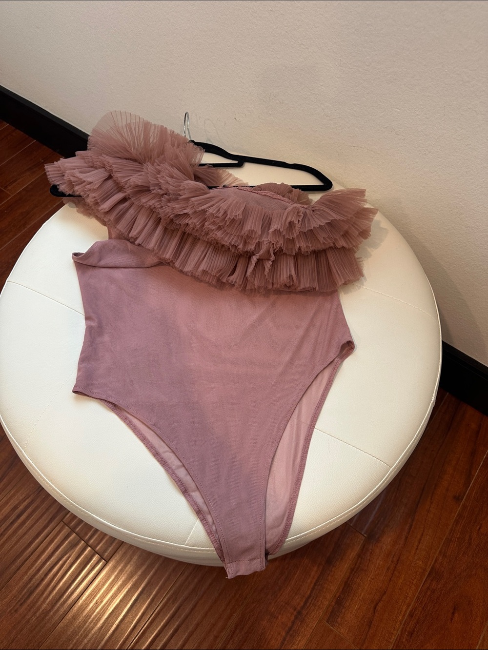 Mauve Ruffled One-Shoulder Bodysuit